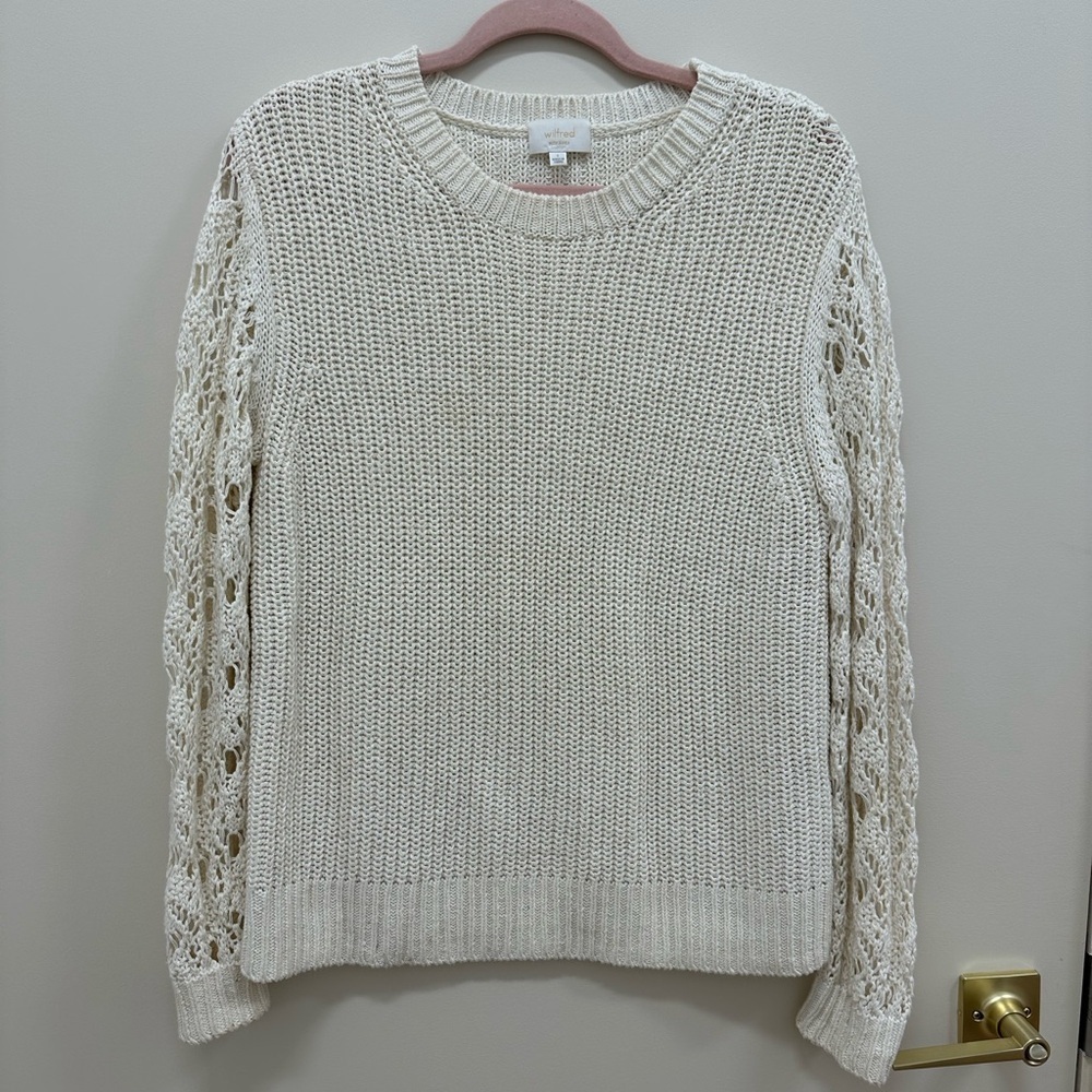 Aritzia Wilfred Cotton Linen Cream Knit Sweater Size Small